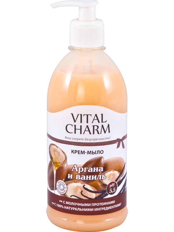 Vital Charm Liquid cream-soap “Argan and Vanilla” bottle