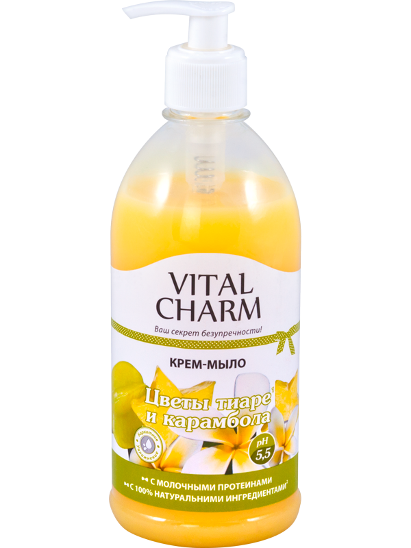 Vital Charm Liquid cream-soap “Tiare flowers and Carambola” bottle