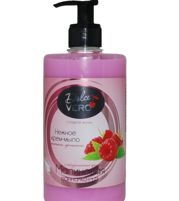 Dolce Vero Cream soap with fragrance of “Raspberry Panna Cotta,” bottle 500ml