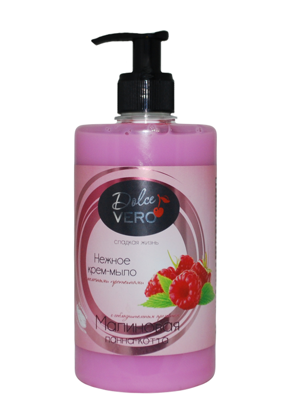 Dolce Vero Cream soap with fragrance of “Raspberry Panna Cotta,” bottle 500ml