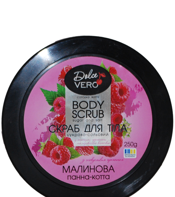 Dolce Vero sugar-salt scrub “With the scent of raspberry panna-cotta” of the body