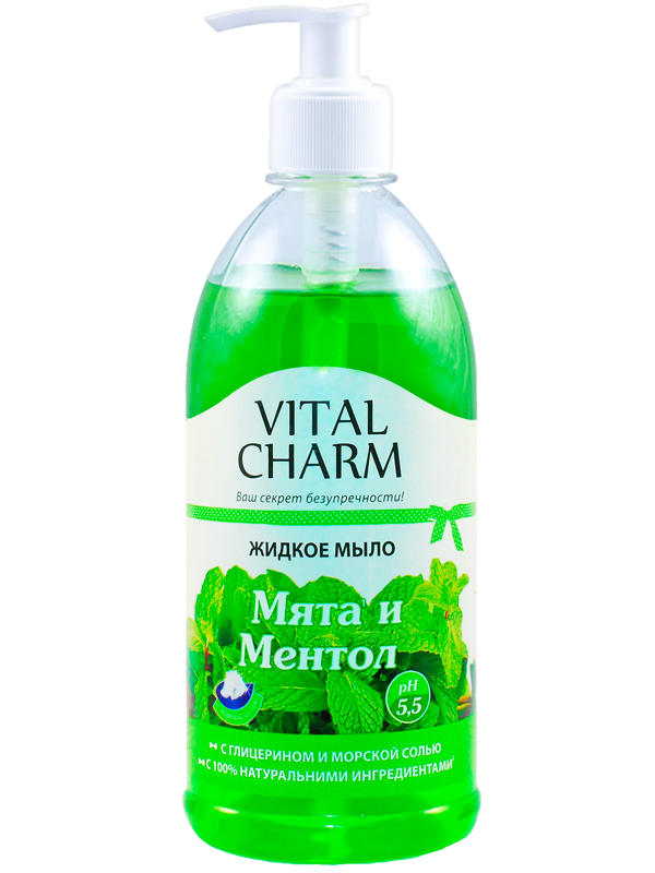 Vital Charm Liquid soap with glycerin and sea salt “Mint and menthol” bottle
