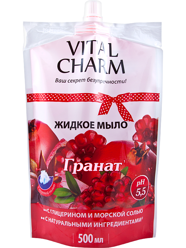 Vital Charm Liquid soap with glycerin and sea salt “Pomegranate” doypack