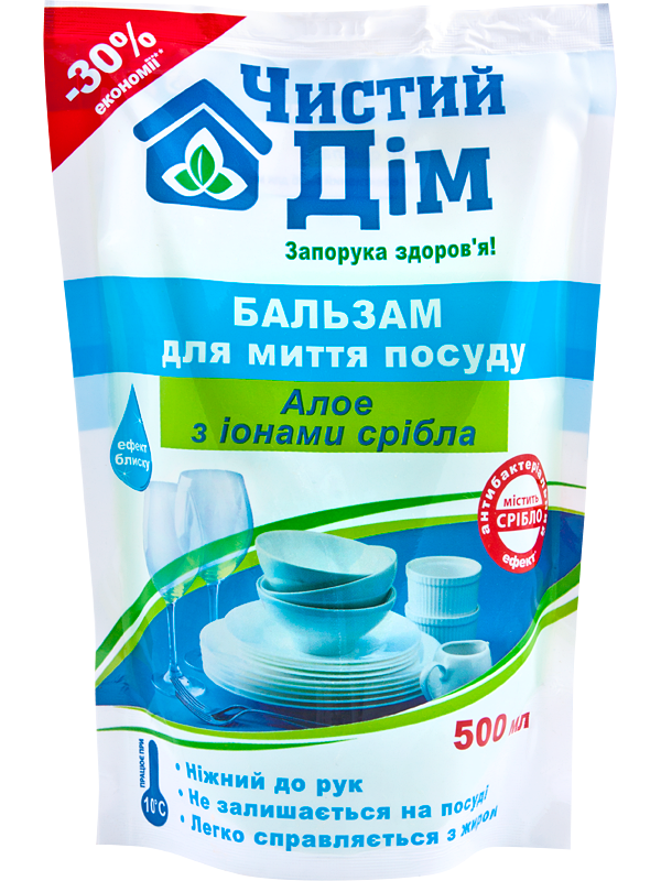 “Chistuy Dim” Dishwashing detergent “Aloe with silver ions” doy-pack