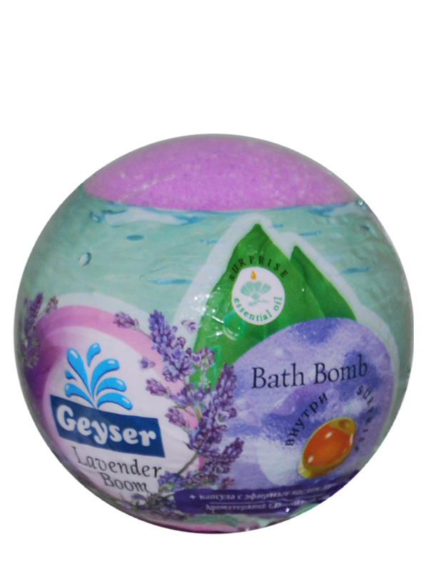 Geyser Бомба для ванн з капсулою ефірної олії лаванди «Lavender Boom» 140 г