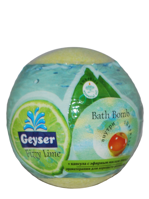 Geyser Бомба для ванн c капсулой эфирного масла лимона «Fizzy Lime» 140 г
