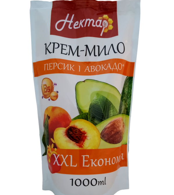 НЕКТАР Крем-мило «Персик і авокадо» 1000 мл дой-пак