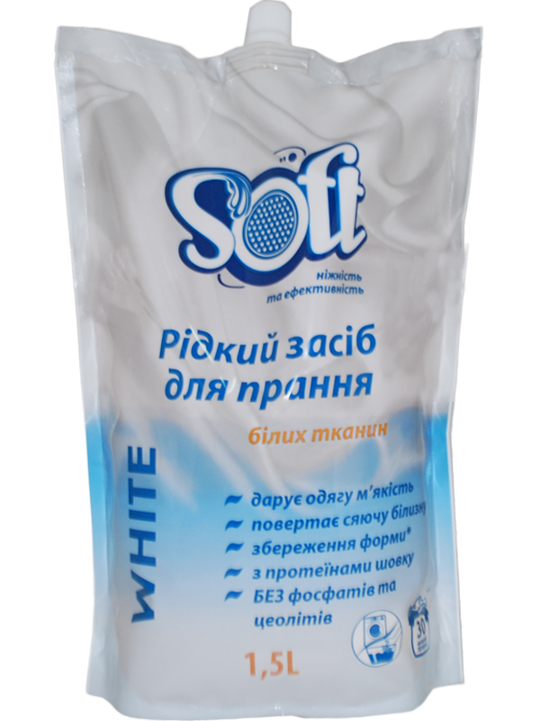 SOFT Liquid detergent for white clothes doy-pak, 1500 ml