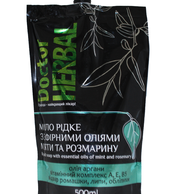Рідке мило з ефірними оліями м`яти та розмарину  дой-пак ТМ Doctor Herbal 500 мл