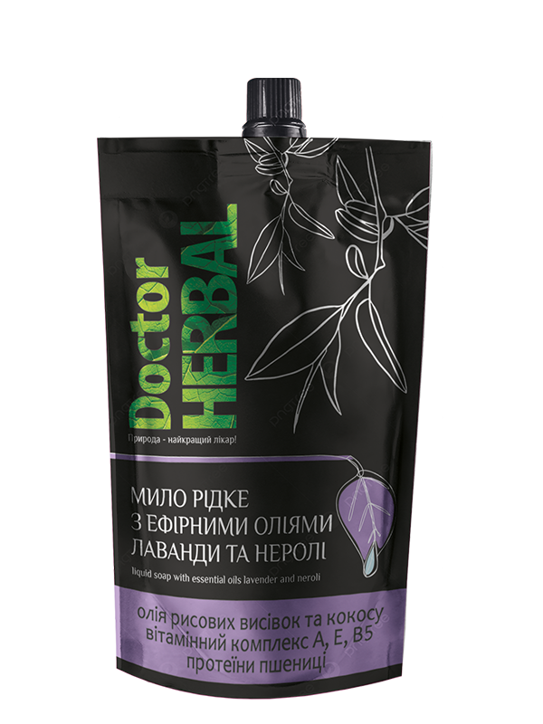 Рідке мило з ефірними оліями лаванди та неролі дой-пак ТМ Doctor Herbal 500 мл